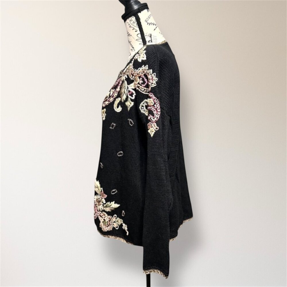 Heirloom Collectibles L Black‎ Floral Embroidered Cardigan Boho Cottage Y2K NWT - Picture 4 of 7